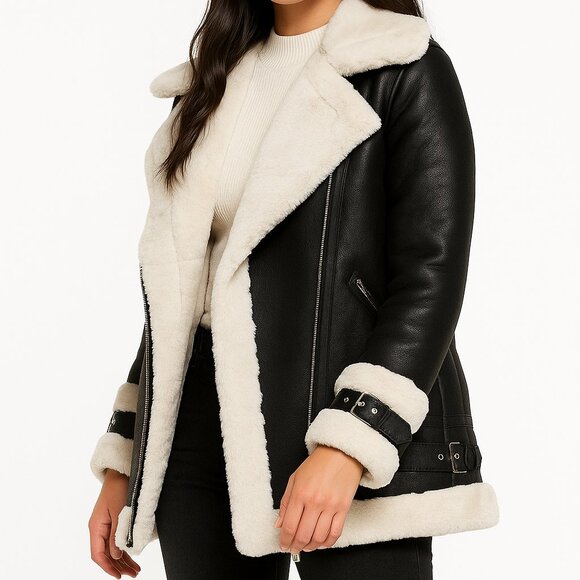 AVIATOR Genuine Leather, shearling, faux fur Pilot Jacket NWT sz large - Picture 1 of 2